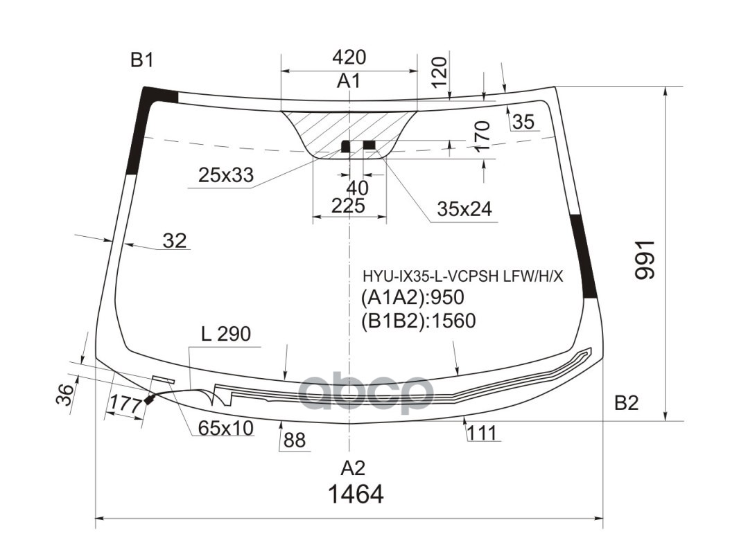 Стекло лобовое (Обогрев щеток/ Датчик дождя) Hyundai ix35 09-15 / Tucson 09-15 XYG арт. HYU-IX35-L-VCPSH LFW/H/X
