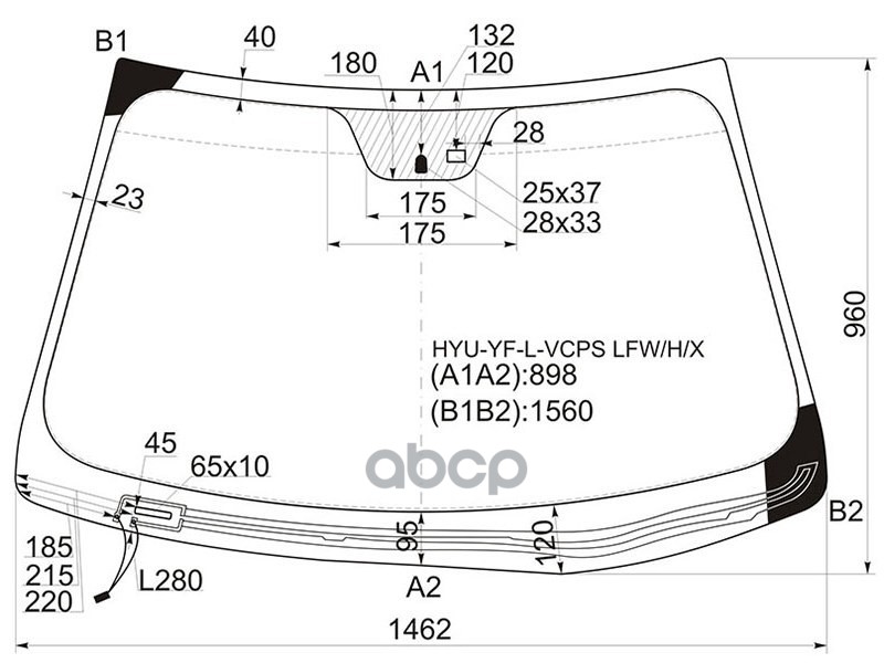 Стекло лобовое (Обогрев щеток/ Датчик дождя) Hyundai Sonata 09-14 XYG арт. HYU-YF-L-VCPS LFW/H/X