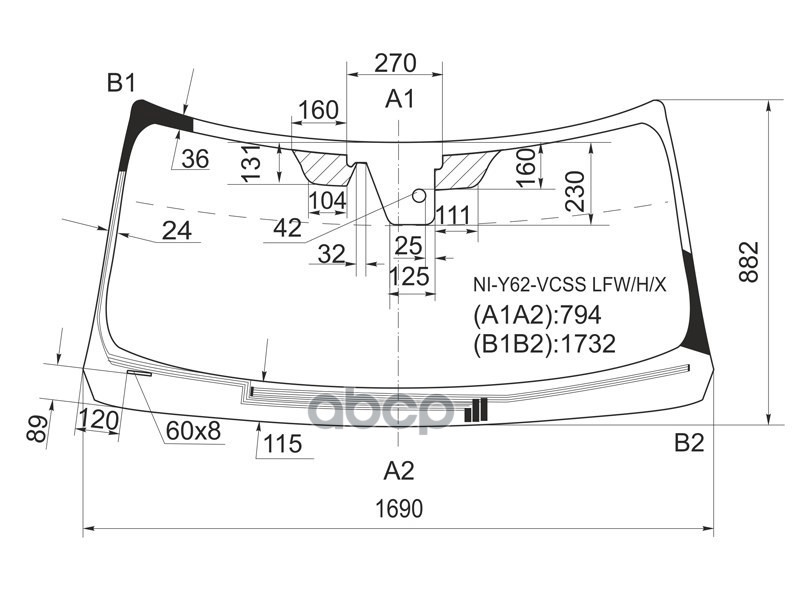 Стекло лобовое (Обогрев щеток/ Камера/ Датчик дождя) Nissan Patrol 10-19 / Infiniti QX56 10-13 XYG арт. NI-Y62-VCSS LFW/H/X