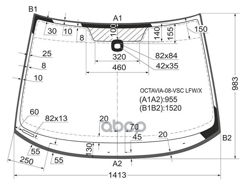 Стекло лобовое (Датчик дождя/ Молдинг/ От края стекла до датчика дождя 100мм) Skoda Octavia 08-13 XYG арт. OCTAVIA-08-VCS LFW/X