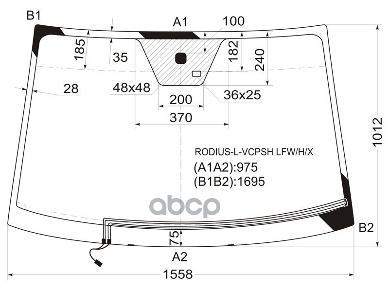 Стекло лобовое (Обогрев щеток/ Датчик дождя) SsangYong Rodius 04-13 / Stavic 04-13 XYG арт. RODIUS-L-VCPSH LFW/H/X