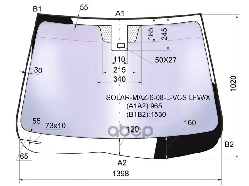 Стекло лобовое (Атермальное/ Датчик дождя/ Молдинг) Mazda 6 07-12 XYG арт. SOLAR-MAZ-6-08-L-VCS LFW/X