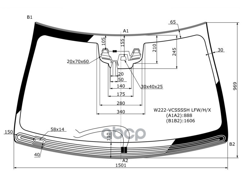 Стекло лобовое (Обогрев щеток/ Три камеры/ Датчик дождя/ Молдинг) Mercedes-Benz S-Class 13-18 XYG арт. W222-VCSSSSH LFW/H/X