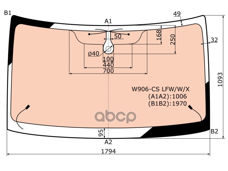 Стекло лобовое (Обогрев полный/ Датчик дождя) Mercedes-Benz Sprinter 06-18 / Volkswagen Crafter 06-1 XYG арт. W906-CS LFW/W/X