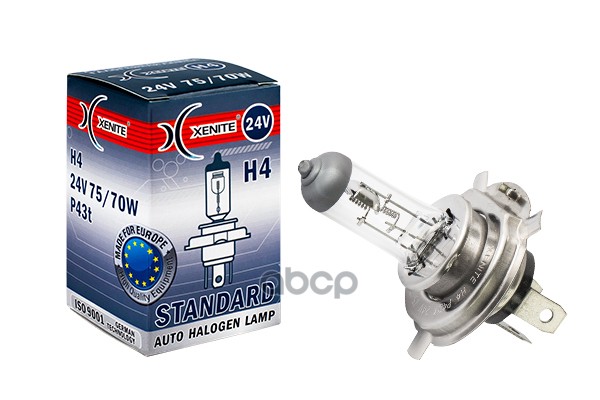 Лампа галогеновая головного света H4 P43t 3200K STANDARD 24V 70/75W Картон 1шт Xenite арт. 1007064