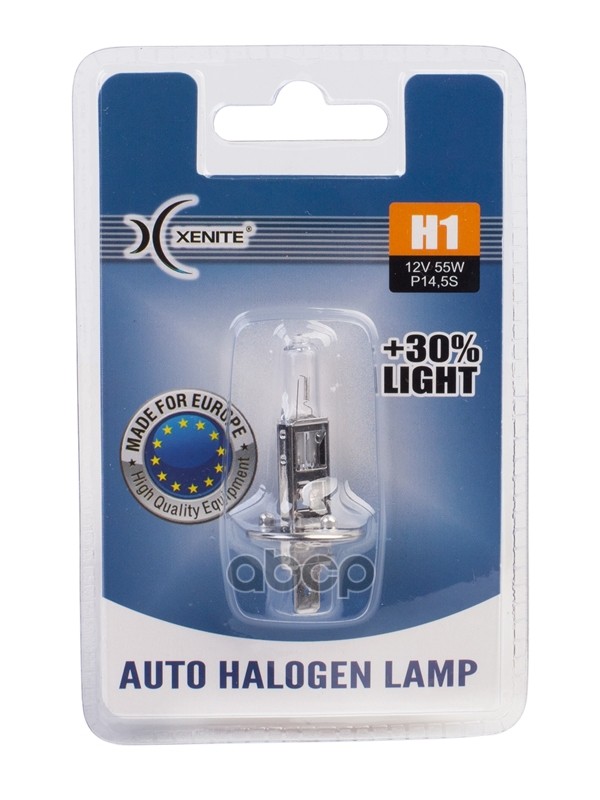 Лампа галогеновая головного света H1 P14.5s 3200K +30% 12V 55W Блистер 1шт Xenite арт. 1007086