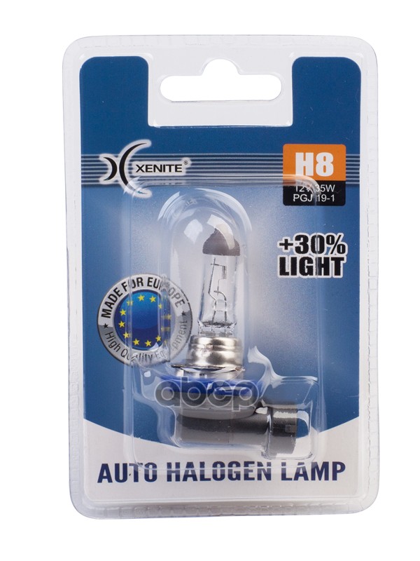 Лампа галогеновая головного света H8 PGJ19-1 3200K +30% 12V 35W Блистер 1шт Xenite арт. 1007091