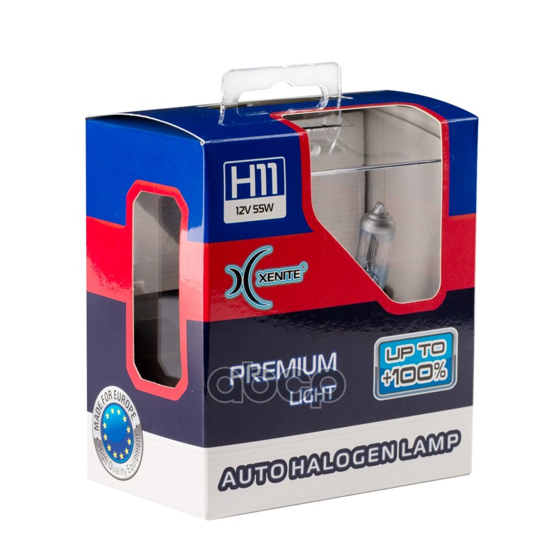 Лампа галогеновая головного света H11 PGJ19-2 3600K PREMIUM Яркость+100% 12V 55W Блистер 2шт Xenite арт. 1007118