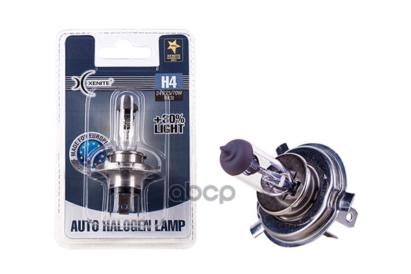 Лампа галогеновая головного света H4 P43t 24V 75/70W +30% Блистер 1шт Xenite арт. 1007136
