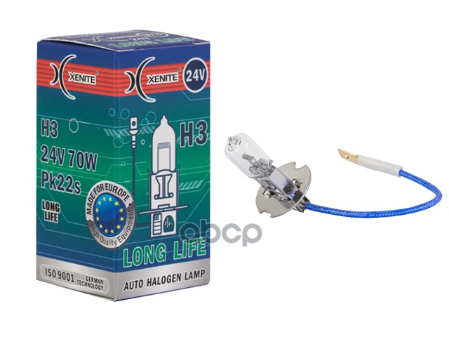 Лампа галогеновая головного света H3 PK22s 3200K LONG LIFE 24V 70W Картон 1шт Xenite арт. 1007144
