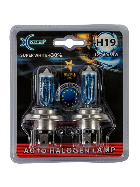 Лампа галогеновая головного света H19 Super White +30% блистер 2шт Xenite арт. 1007150