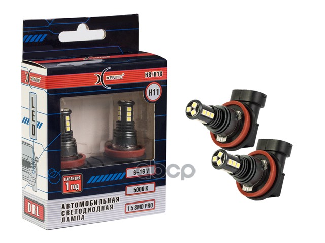 Лампа светодиодная головного света H8/H11/H16 PGJ19-1/PGJ19-2/PGJ19-3 5000К 15SMD PRO блистер 2шт Xenite арт. 1009604