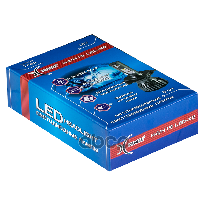Лампа светодиодная H4/H19 LED-X2 25W (Яркость 3400Lm) 5000K 12V (комплект 2шт) Xenite арт. 1009688