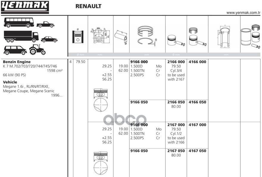 Поршень ДВС с кольцами 4167.050 YENMAK арт. 4167.050