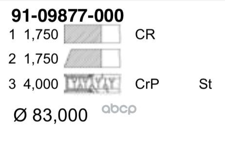 Кольца Поршневые 1 Цилиндр, Citroen / Fiat / Iveco / Peugeot, =83, 1.75X1.75x4, Std YENMAK арт. 91-09877-000