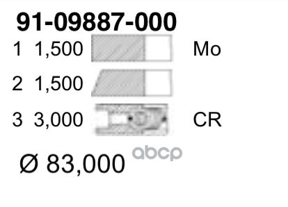 Кольца Поршневые Citroen / Fiat/Iveco / Peugeot / D=83 (Std) YENMAK арт. 91-09887-000