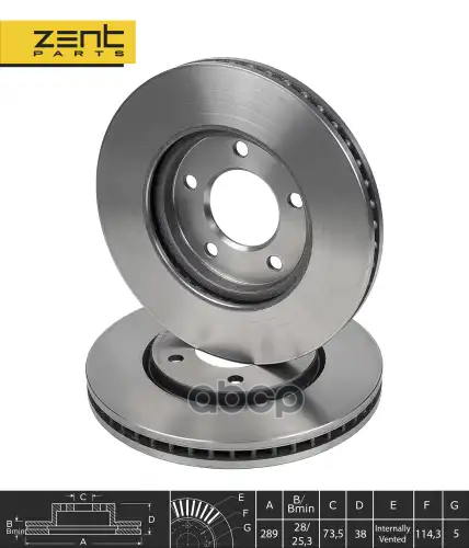 Диск тормозной передний Chrysler Voyager III 2.4-3.8/2.5CRD/2.8CRD 00> ZENTPARTS арт. Z06156