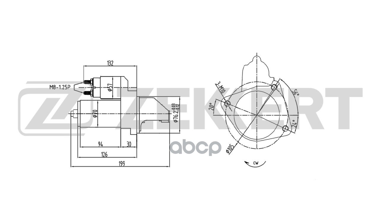 Стартер Ford Focus I-III 98-  Fiesta IV-VI 95-  Fusion 02-  Volvo S40 II 05-  C30 06-  V50 05- Zekkert арт. an-1000