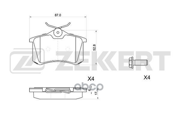 Колодки торм. диск. задн.с болтами. Audi A4 III 00-  A6 II 97-  VW Golf II-IV 83-  Passat II-IV 84- Zekkert арт. bs-1039
