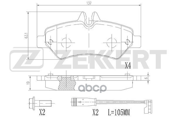 Колодки торм. диск. задн. MB Sprinter 3-t (906) 06-  Sprinter 3 5-t (906) 06-  Sprinter 4 6-t (906) Zekkert арт. bs-2791