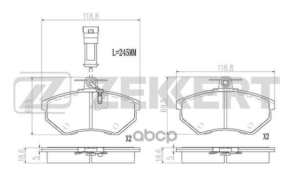 Колодки торм. диск. передн. с датчиком Audi 80 IV 89-  100 II-III 77-  200 II 83-  Chery Eastar 04- Zekkert арт. bs-2978