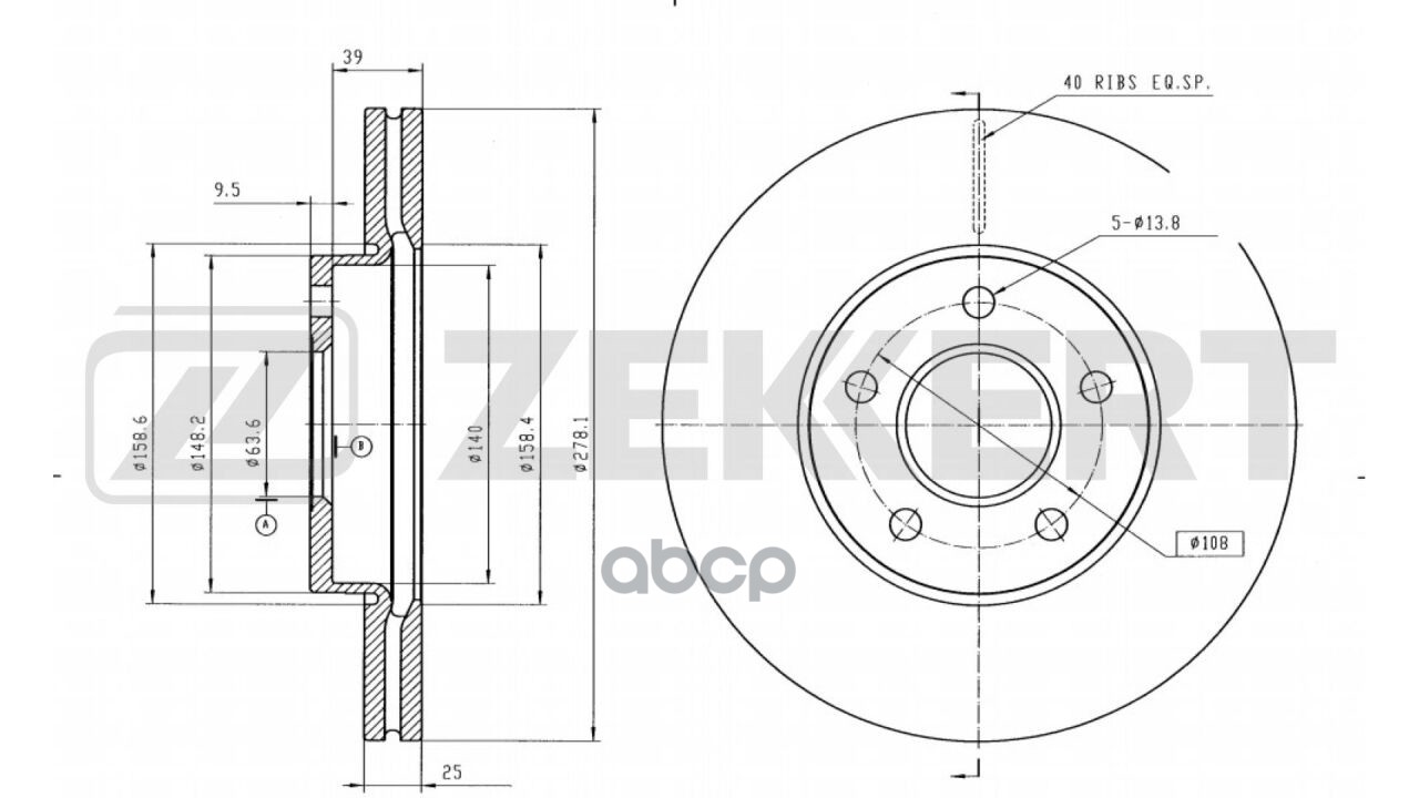 Диск торм. перед. Ford C-Max I  II 07-  Focus II  III 04-  Volvo C30 06-  S40 II 04-  C70 II 06-  V5 Zekkert арт. bs-5005b