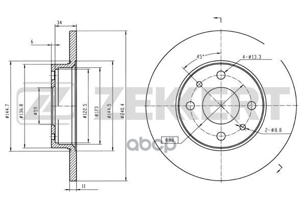 Диск торм. задн. Fiat 500 (312) 07-  Punto (176  188) 93-  Panda (169  312  323) 03-  Ford Ka II 08- Zekkert арт. bs-5007