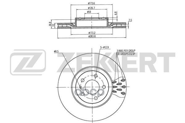 Диск торм. перед. Fiat Croma (154) 86-  Doblo (263) 10-  Opel Combo 12- Zekkert арт. bs-5014