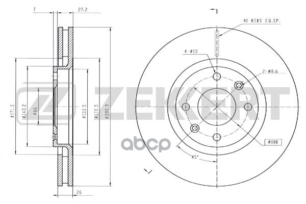Диск торм. перед. Citroen Berlingo I  II 02-  C3 I  II 02-   C4 I  II 04-  C5 I  II 01-  Xsara 99- ( Zekkert арт. bs-5024b