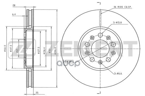 Диск торм. перед. VW Polo IV  V 02-  Golf IV  V 97-  Audi A1 10-  A3 96-  Skoda Octavia (1U) 96- (с Zekkert арт. bs-5030