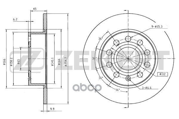 Диск торм. задн. Audi A3 II 03-  Skoda Octavia (1Z) 04-  Yeti (5L) 09-  VW Golf V  VI 03-  Jetta IV Zekkert арт. bs-5044