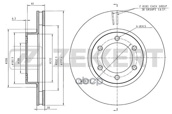 Диск торм. перед. Lexus GX470 (J12) 01-  Toyota Land Cruiser Prado 120 02- Zekkert арт. bs-5047