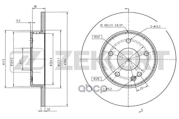 Диск торм. перед. MB C-Class (202) 93- Zekkert арт. bs-5059