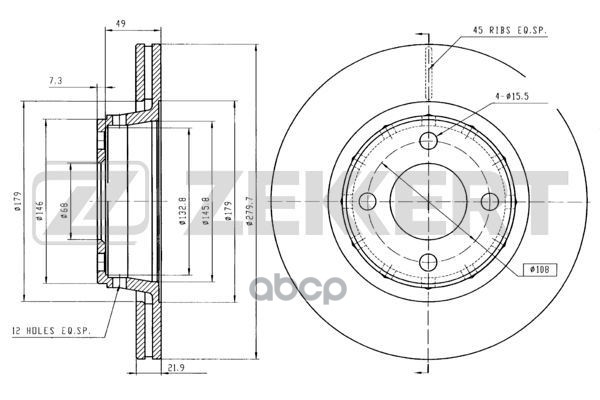 Диск торм. перед. Audi 80 91-  Cabriolet 92-  Coupe 88- Zekkert арт. bs-5082