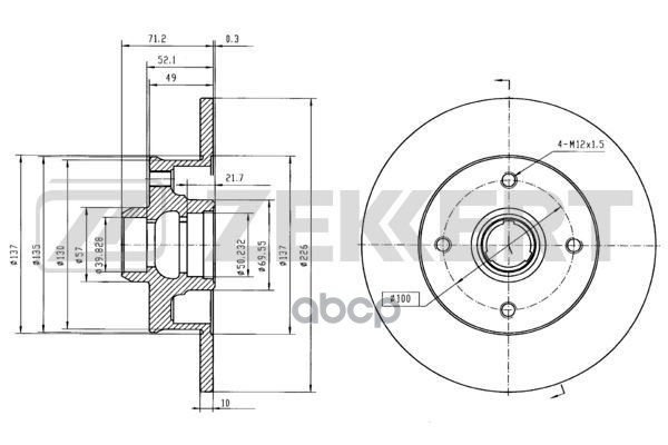 Диск торм. задн. Seat Ibiza II 93-  Toledo I 91-  VW Golf I-IV 76-  Polo II-III 95-  Passat II-V 85- Zekkert арт. bs-5087