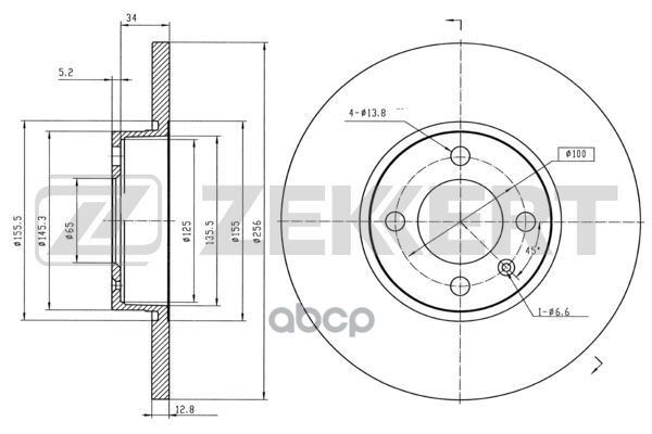 Диск торм. перед. Seat Toledo I 95-  VW Golf III  IV 91-  Caddy II 95-  Passat III-V 88-  Chery East Zekkert арт. bs-5089b