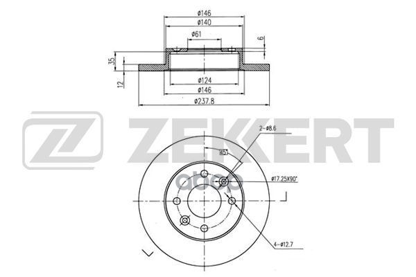 Диск торм. перед. Renault Clio I  II 90-  Logan 04-  Megane I 96- (не вент.  диам. 238мм) Zekkert арт. bs-5105