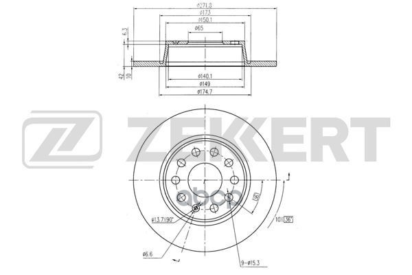 Диск торм. задн. Audi A1 12-  A3 II-IV 03-  Skoda Octavia (1Z  5E) 04-  Superb (3T) 08-  VW Golf VI Zekkert арт. bs-5116