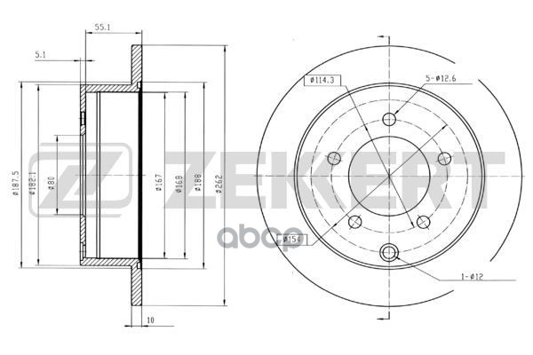 Диск торм. задн. Mitsubishi Lancer VII  VIII 07- Zekkert арт. bs-5135