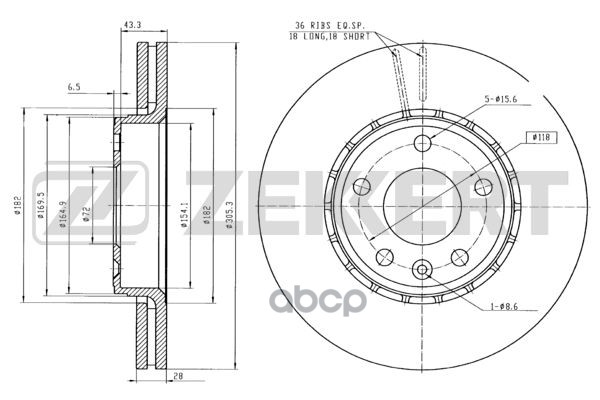 Диск торм. перед. Nissan Primastar (X83) 01-  Opel Vivaro A 01-  Renault Trafic II  III 01- (с покры Zekkert арт. bs-5141b