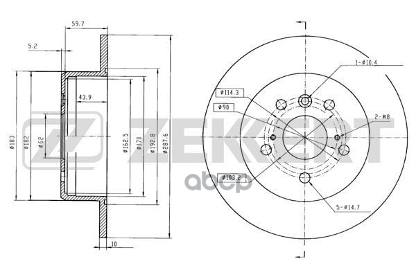 Диск торм. задн. Toyota Camry (V10  V20  V30) 91-  Lexus ES 300 91-  RX 300 98- Zekkert арт. bs-5143