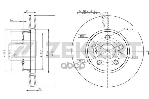 Диск торм. перед. Toyota Carina (T190) 92-  Celica (T200  T230) 93- Zekkert арт. bs-5146