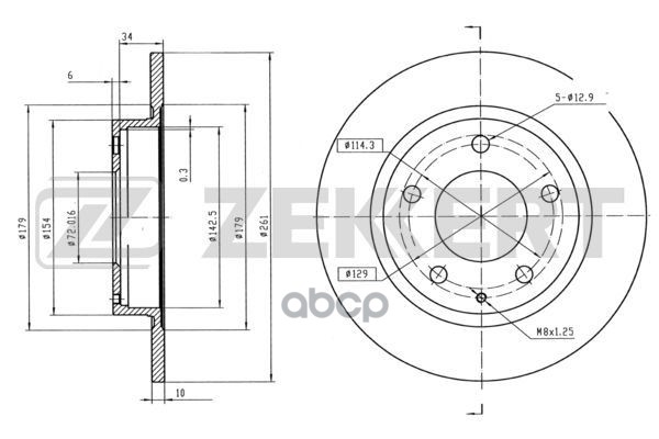 Диск торм. задн. Mazda 626 IV  V 91-  Xedos 6 92-  Premacy 99-  MX-6 II 92- Zekkert арт. bs-5150