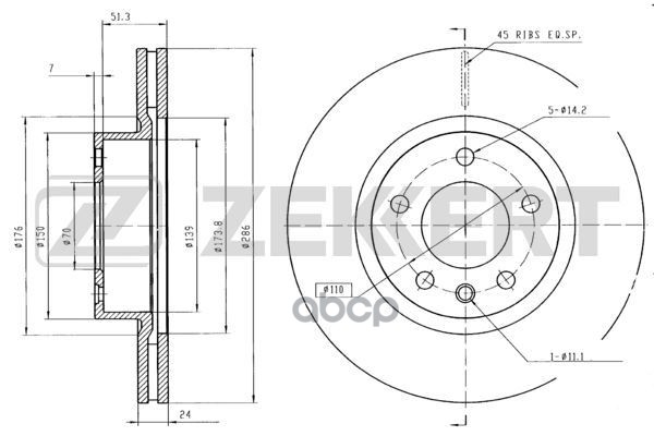 Диск торм. перед. Opel Omega B 94- Zekkert арт. bs-5160
