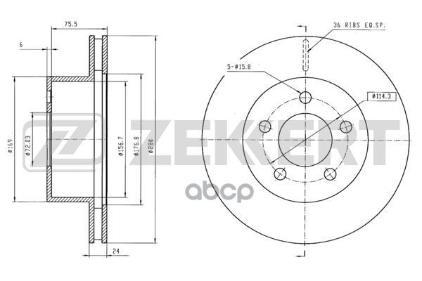 Диск торм. перед. Jeep Cherokee I  II 84-  Grand Cherokee 91-  Wrangler I  II 86- Zekkert арт. bs-5184