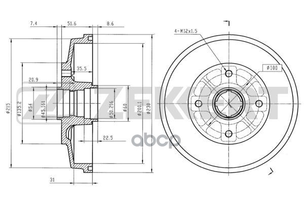 Барабан торм. задн. Kia Rio I 00- Zekkert арт. bs-5189