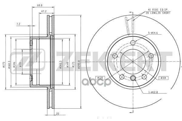 Диск торм. перед. BMW 5 (E39) 95- (с покрытием) Zekkert арт. bs-5209b