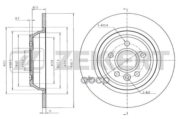 Диск торм. задн. Ford Focus II 05-  Galaxy II 06-  Mondeo IV 07-  Kuga 08-  Range Rover Evoque 11- Zekkert арт. bs-5212