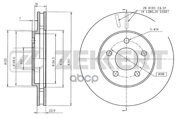 Диск торм. перед. Chrysler Voyager III 95- Zekkert арт. bs-5220