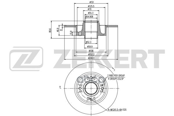 Диск торм. задн. Renault Clio III 05-  Megane I  II 02-  Nissan Note (с покрытием  с подшипником  с Zekkert арт. bs-5232bz